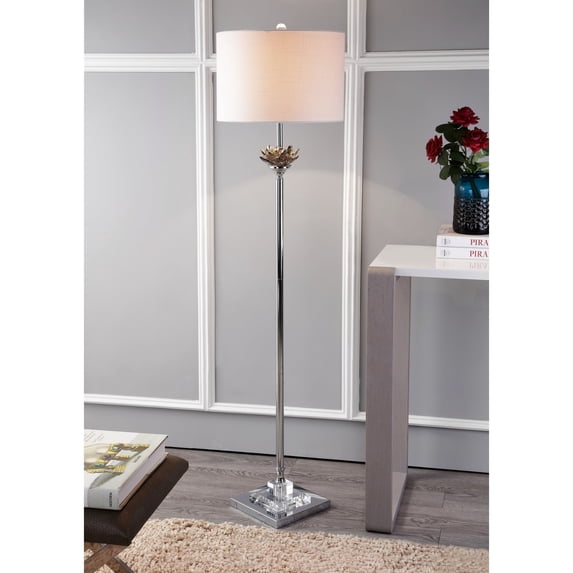 JONATHAN Y Amelia Lotus 59" Crystal / Metal LED Floor Lamp, Smoke Gray/Chrome, JYL2032A