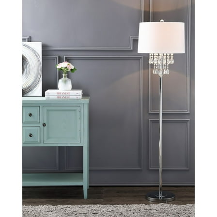 JONATHAN Y Abigail 61" Crystal / Metal LED Floor Lamp, Clear/Chrome, JYL2034A
