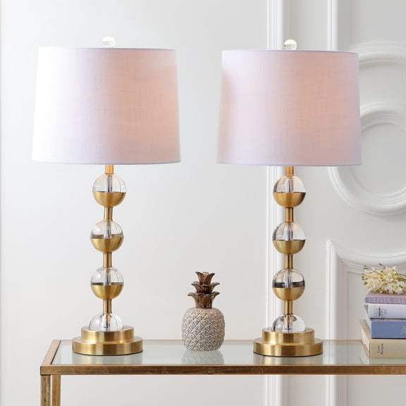 JONATHAN Y Avery 27.5" Crystal LED Table Lamp, Clear/Brass Gold (Set of 2), JYL2049A-SET2
