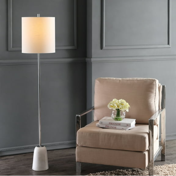 JONATHAN Y Lincoln 62.5" Marble/Metal LED Floor Lamp, White/Chrome, JYL2061A
