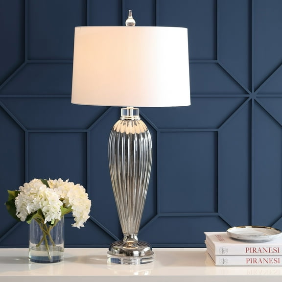 JONATHAN Y Julian 33.5" Glass/Crystal LED Table Lamp, Smoked Grey, JYL2066A