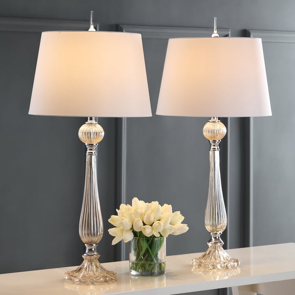 JONATHAN Y Chloe 32.5" Glass LED Table Lamp, Champagne (Set of 2), JYL2067A-SET2