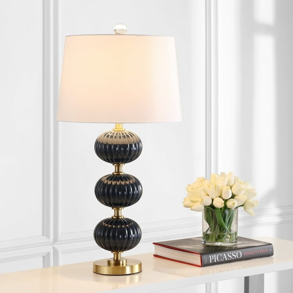 JONATHAN Y Carter 29.7" Glass LED Table Lamp, Navy, JYL2073B