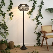 JONATHAN Y Jaemin 58" Modern Coastal Faux Rattan Integrated Indoor/Outdoor LED Solar Powered Floor Lamp, Black, JYL2601A