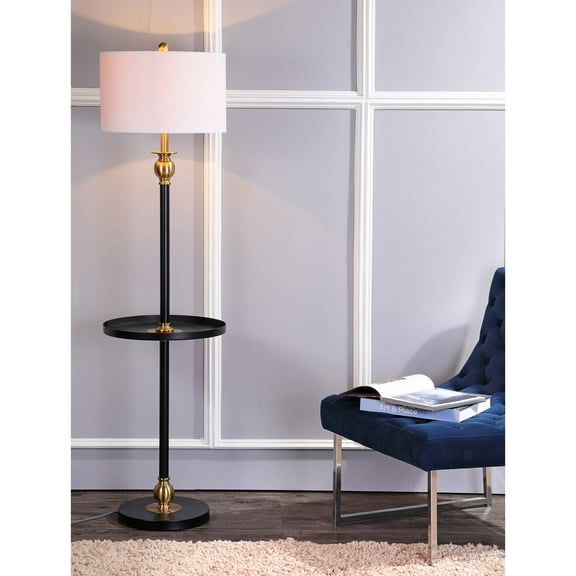 JONATHAN Y Evans 61" Metal LED End Table Floor Lamp, Black/Brass, JYL3002A