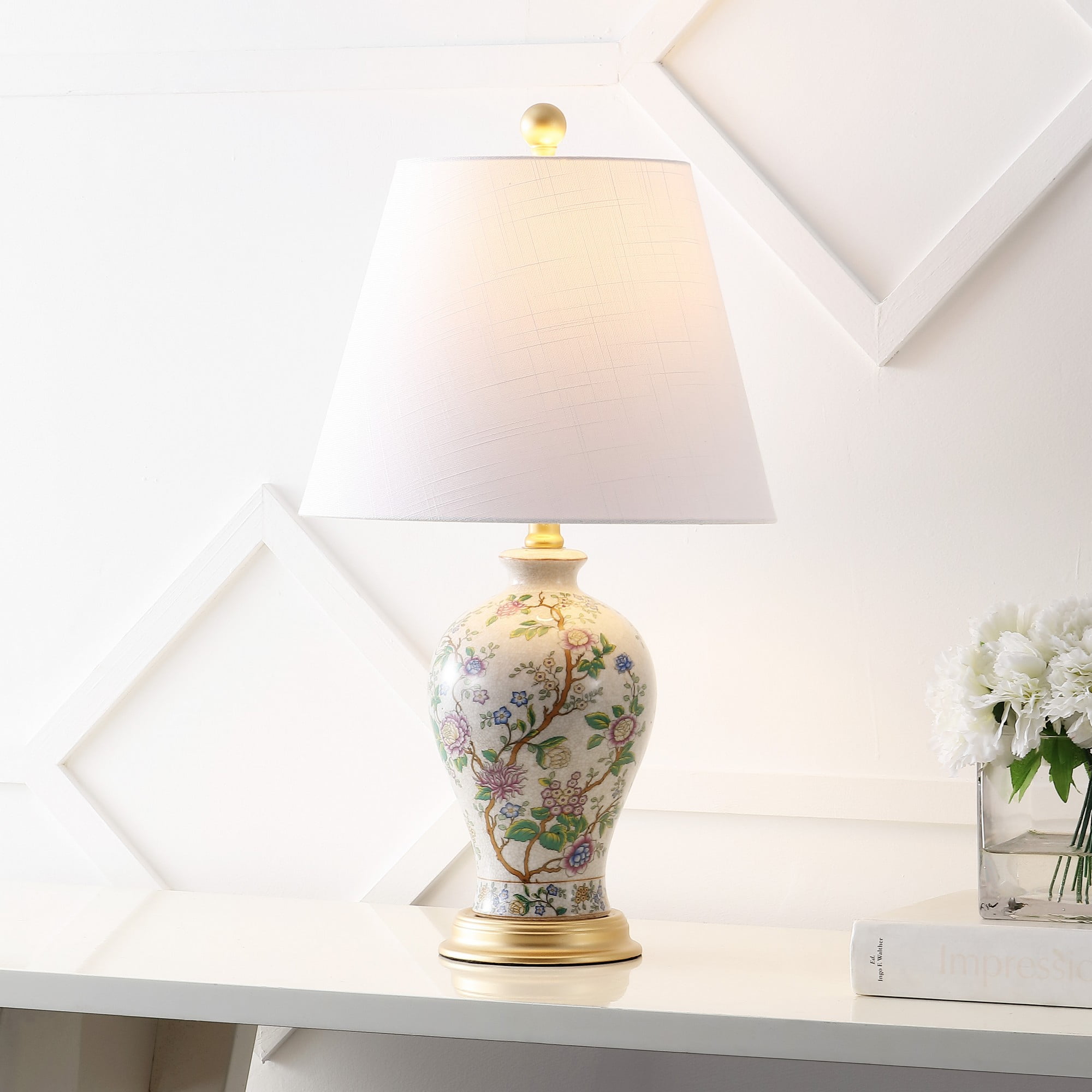 Grace Classic 24" White Linen Shade Table Lamp with Brass Accents