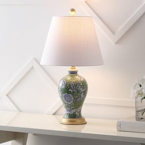 JONATHAN Y Grace 24" French Country Cottage Ceramic/Iron Floral Urn LED Table Lamp, Green/White, JYL3009F