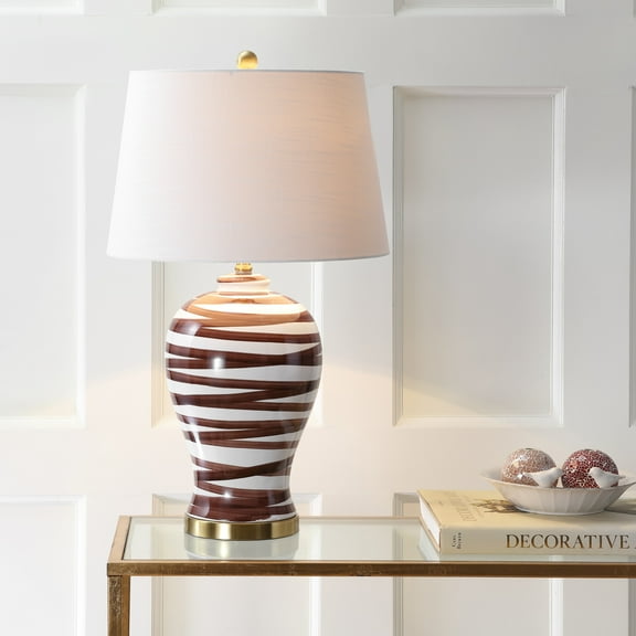 JONATHAN Y Joelie 29" Ceramic LED Table Lamp, Brown/White, JYL3016B