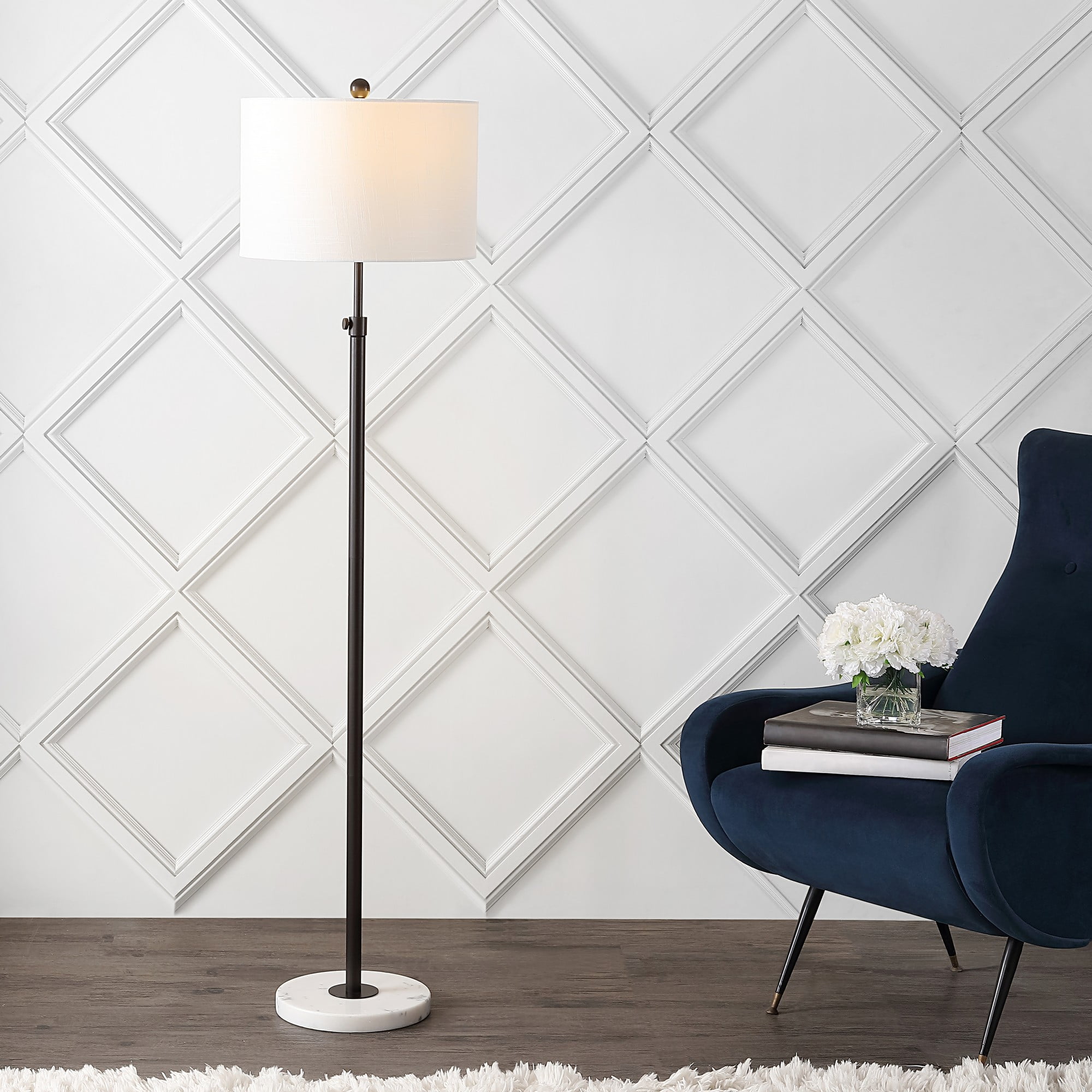JONATHAN Y June 65" Adjustable Metal/Marble LED Floor Lamp, Oil Rubbed Bronze