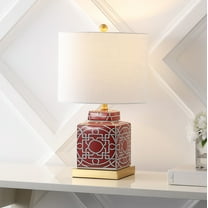 JONATHAN Y Catherine 22" Modern Transitional Ceramic/Metal Square Ginger Jar LED Table Lamp, Red/White, JYL3044B