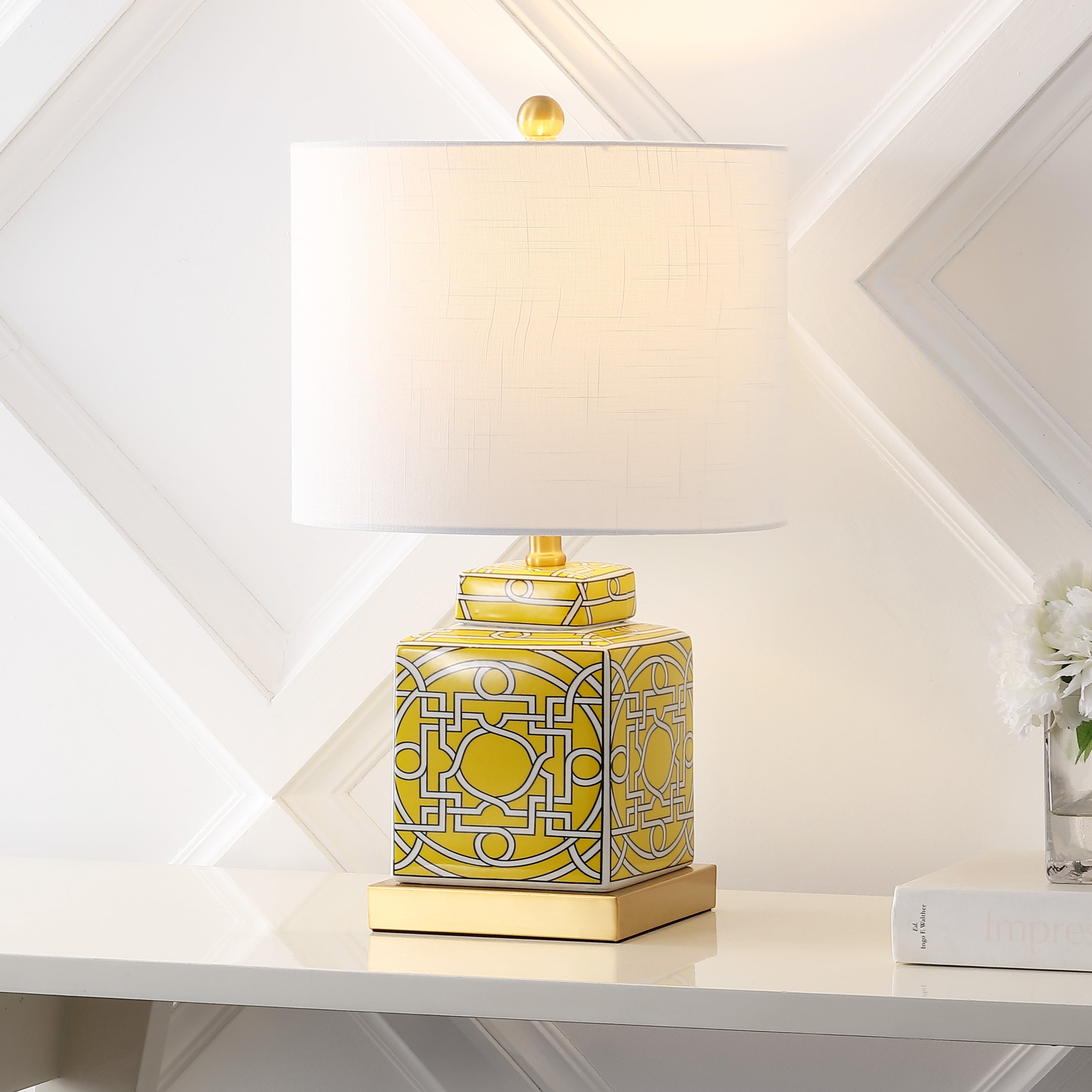 Catherine 22" Yellow and White Ceramic Ginger Jar Table Lamp