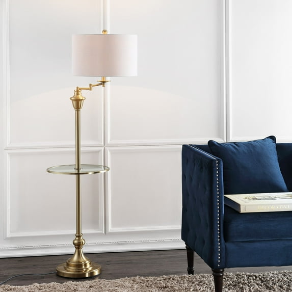 JONATHAN Y Cora 60" Metal/Glass LED Side Table and Floor Lamp, Brass, JYL3055A