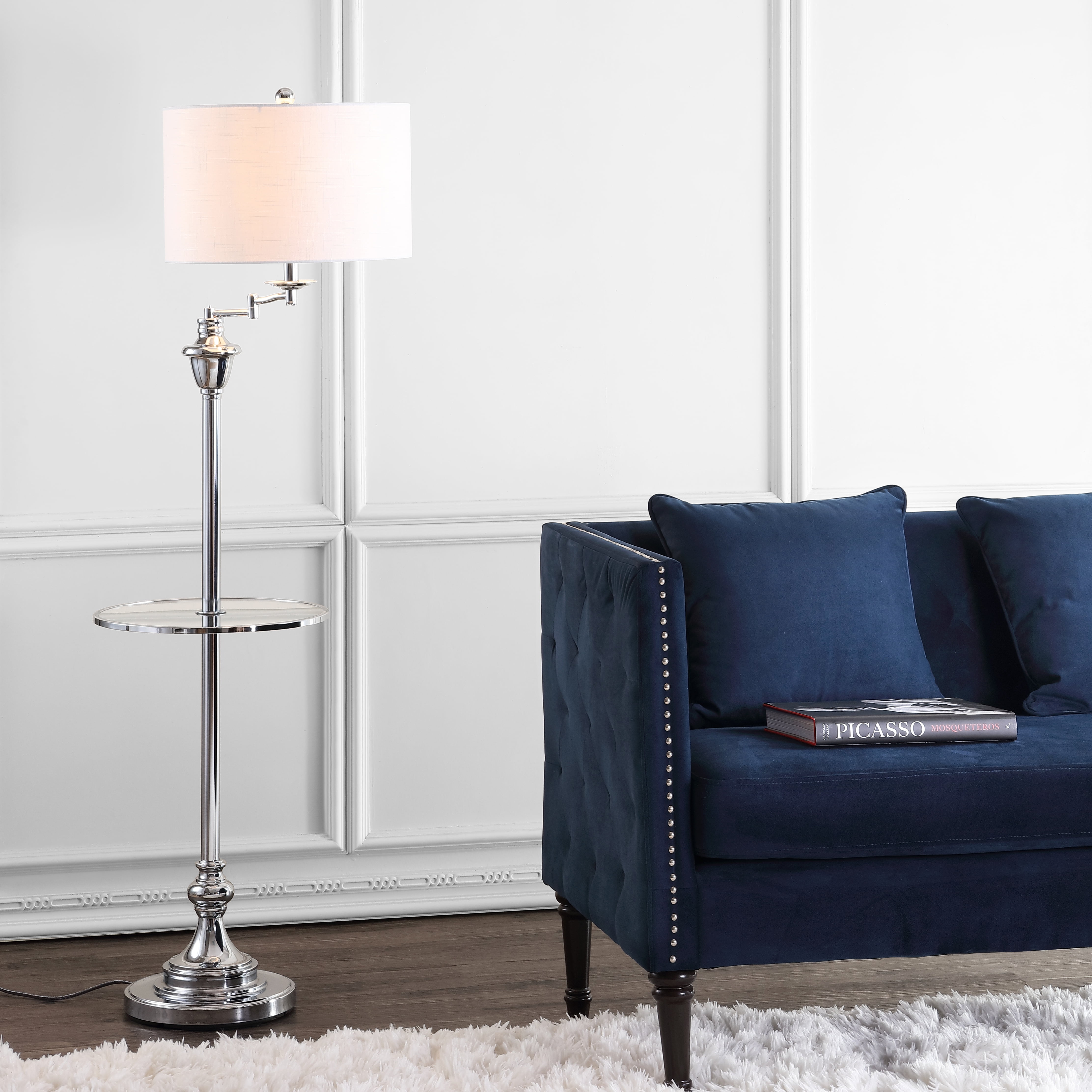 JONATHAN Y Cora 60" Metal/Glass LED Side Table and Floor Lamp, Chrome, JYL3055B