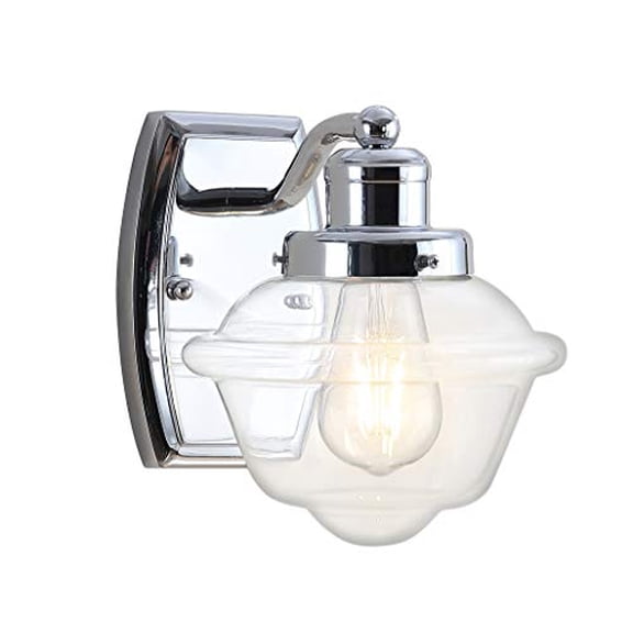 JONATHAN Y JYL3530A Orleans 7" 1-Light Iron/Glass Schoolhouse Coastal Cottage LED Vanity Light French Country 2700K LED 4W Bulb Entryway Lobby Kitchen Bathroom Bedroom Hallway, Chr