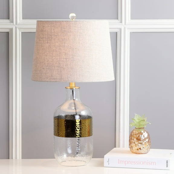 JONATHAN Y Stevens 25.5" Glass LED Table Lamp, Clear/Brass, JYL4001A