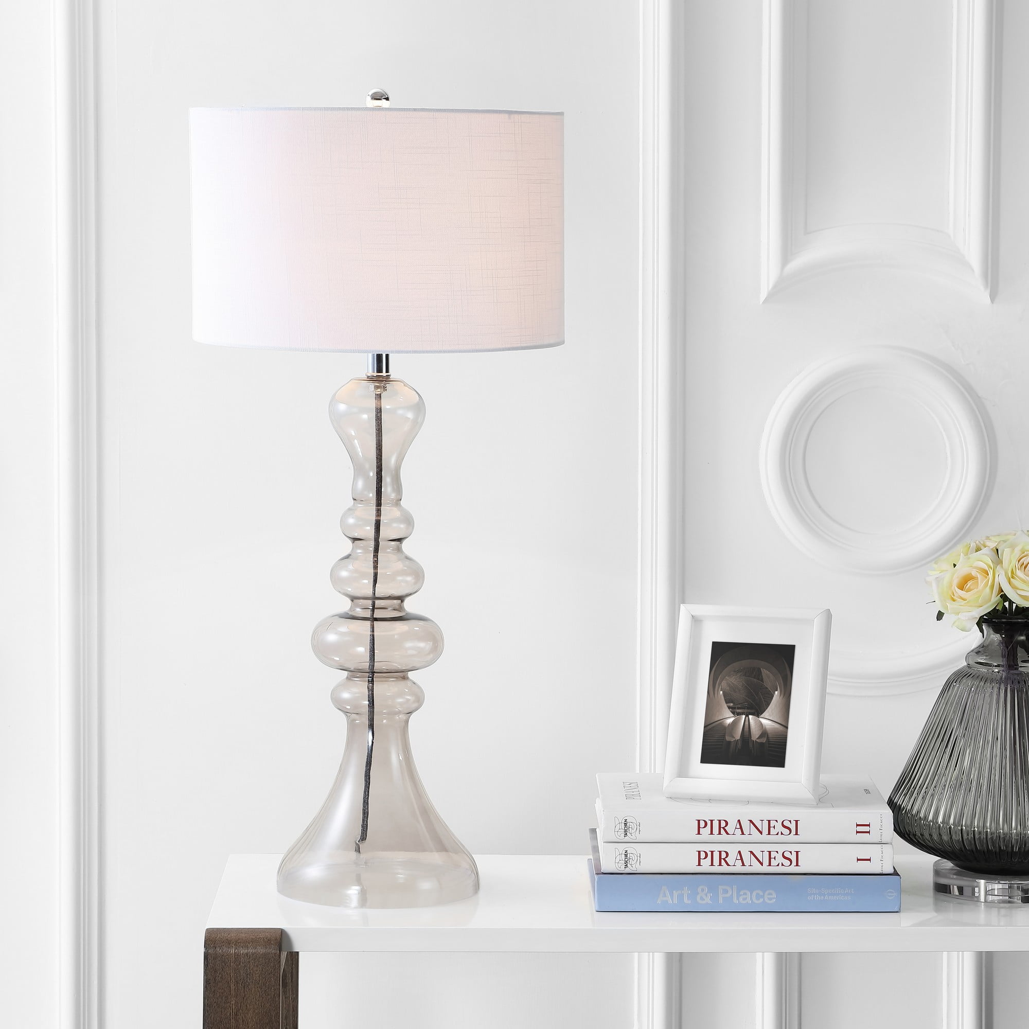 Madeline 35" Smoke Gray Curved Glass LED Table Lamp