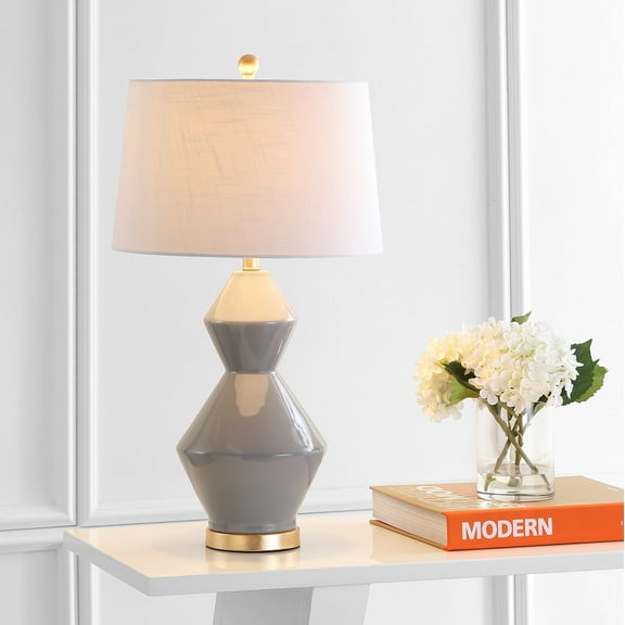 JONATHAN Y Alba 29" Geometric Ceramic/Metal LED Table Lamp, Gray/Gold Leaf, JYL4013B