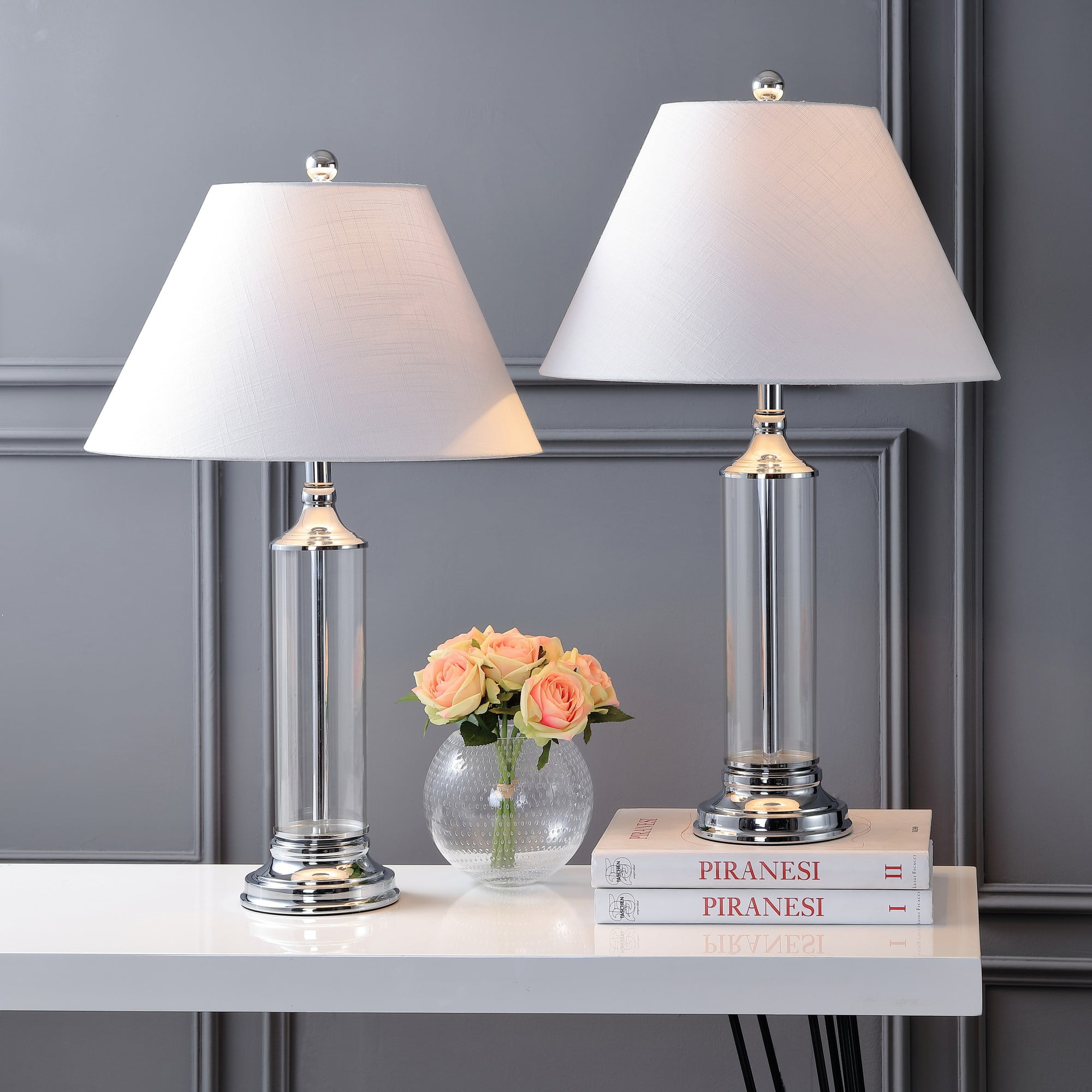Astor 29" White and Chrome Glass LED Table Lamp Set