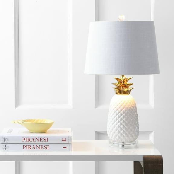 JONATHAN Y Pineapple 23" Ceramic LED Table Lamp, White/Gold, JYL4019C