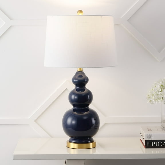 JONATHAN Y Bowen 27.5" Contemporary Transitional Ceramic Gourd LED Table Lamp, Navy/Brass Gold, JYL4023B