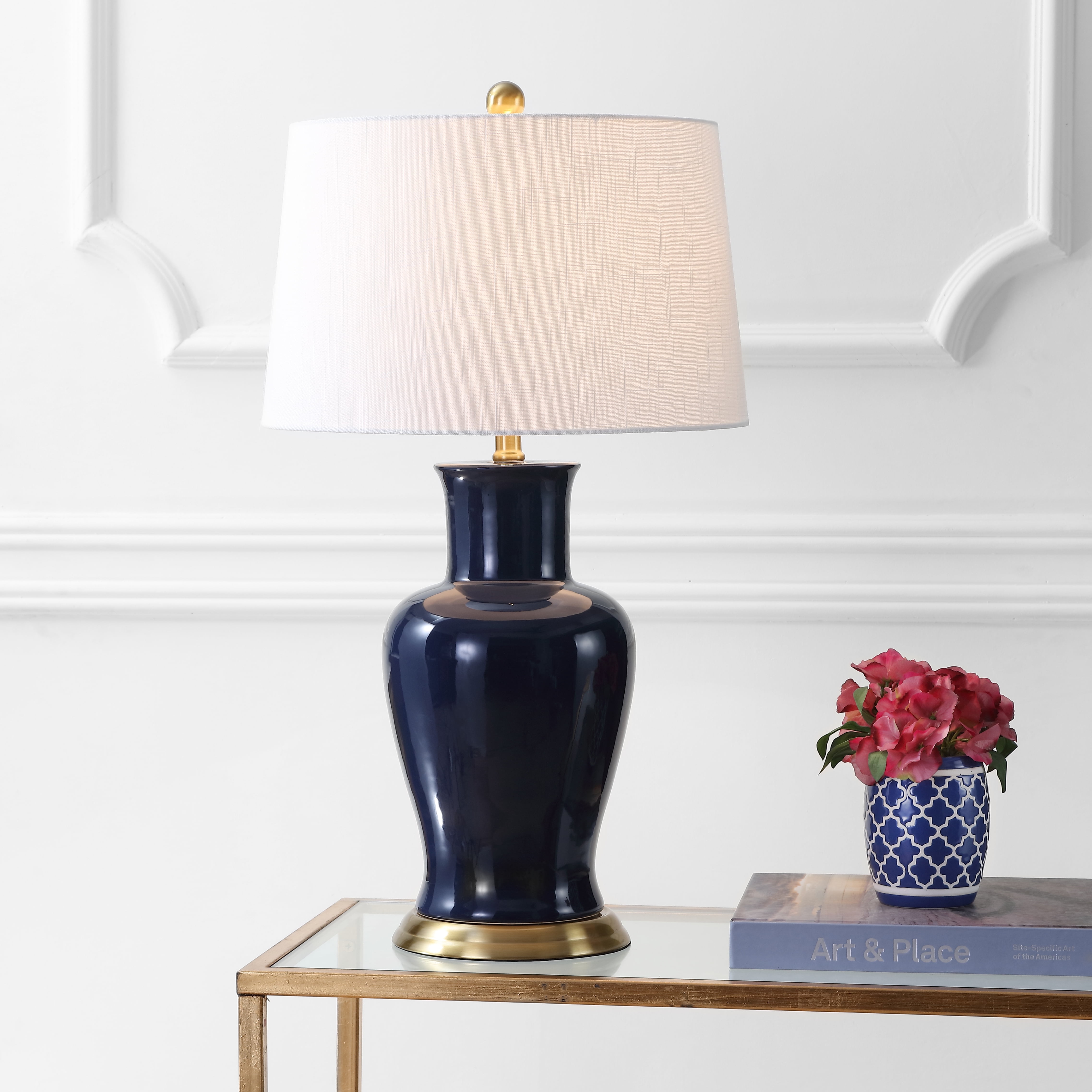 JONATHAN Y Julian 29" Traditional Classic Ceramic Urn LED Table Lamp, Navy, JYL4026B