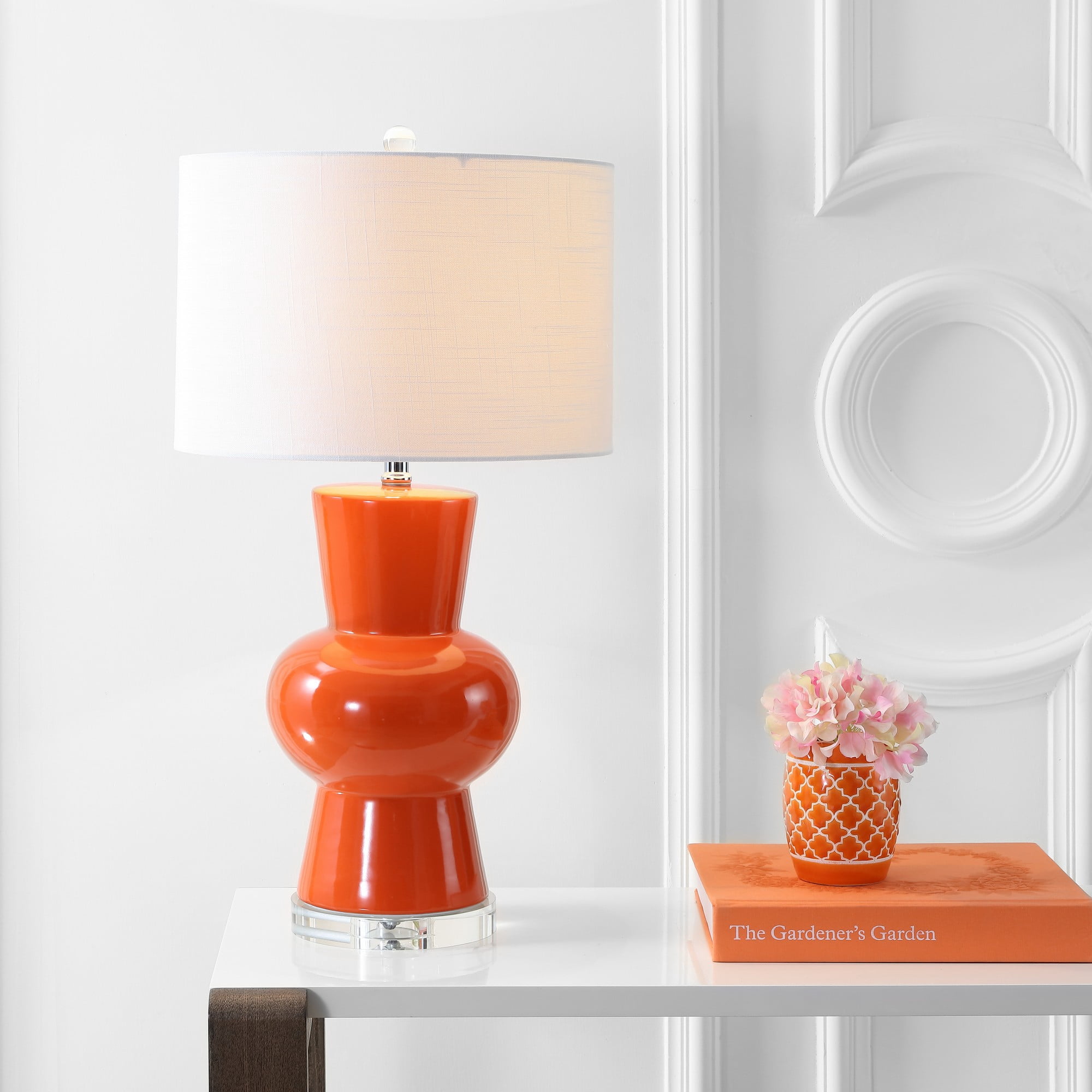 JONATHAN Y Juliana Traditional Classic Chinoiserie Ceramic 22.25-in Brass Gold LED Rotary Socket Table Lamp With Linen Shade JYL3085A At