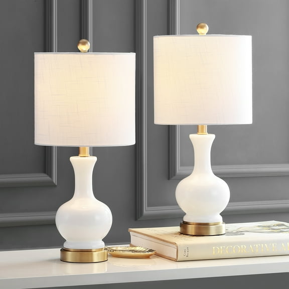 JONATHAN Y Cox 22" Glass/Metal LED Table Lamp, White (Set of 2), JYL4033A-SET2