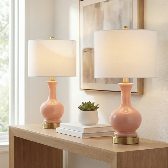 JONATHAN Y Cox 22" Metal/Glass LED Table Lamp, Light Coral (Set of 2), JYL4033D-SET2