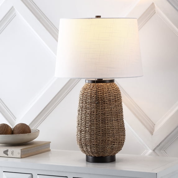 JONATHAN Y Chakrii 25" Rustic Bohemian Iron/Rattan LED Table Lamp with Pull-Chain, Oil Rubbed Bronze/Dark Brown, JYL4044B