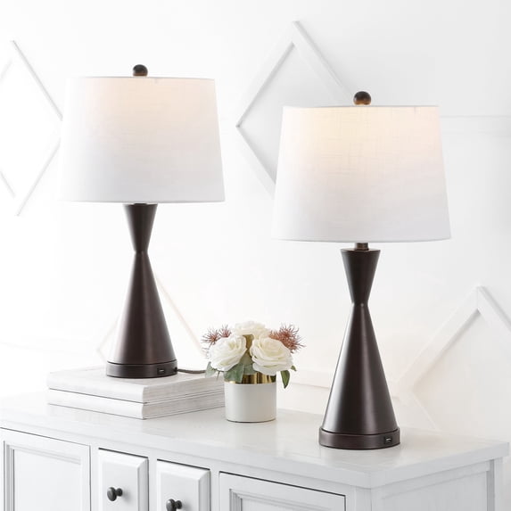 JONATHAN Y Colton 26" French Country Farmhouse Iron LED Table Lamp with USB Charging Port, Oil Rubbed Bronze (Set of 2), JYL4046C-SET2