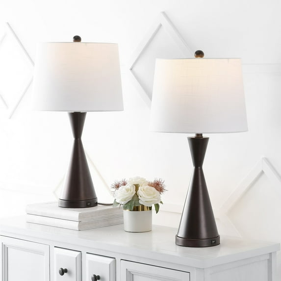 JONATHAN Y Colton 26" French Country Farmhouse Iron LED Table Lamp with USB Charging Port, Oil Rubbed Bronze (Set of 2), JYL4046C-SET2