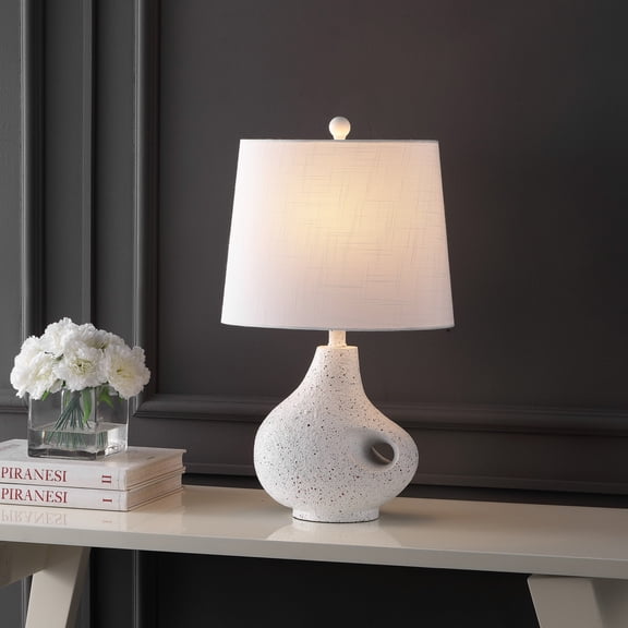 JONATHAN Y Charlotte 24" Minimalist Designer Iron/Resin Oval Shade LED Table Lamp, White Terrazzo, JYL4059A