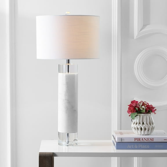 JONATHAN Y Hunter 32" Marble/Crystal LED Table Lamp, White, JYL5000A