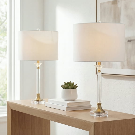JONATHAN Y Mark 28" Crystal/Metal LED Table Lamp, Clear/Brass Gold (Set of 2), JYL5039A-SET2