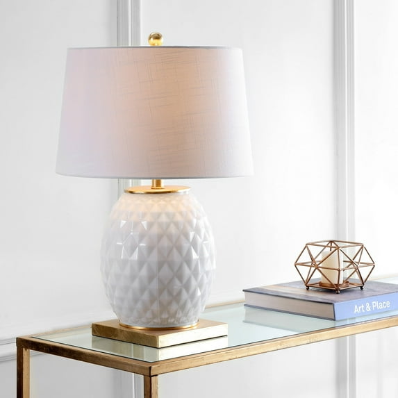 JONATHAN Y Diamond 25.5" LED Glass/Metal Table Lamp, White/Gold Leaf, JYL5043A