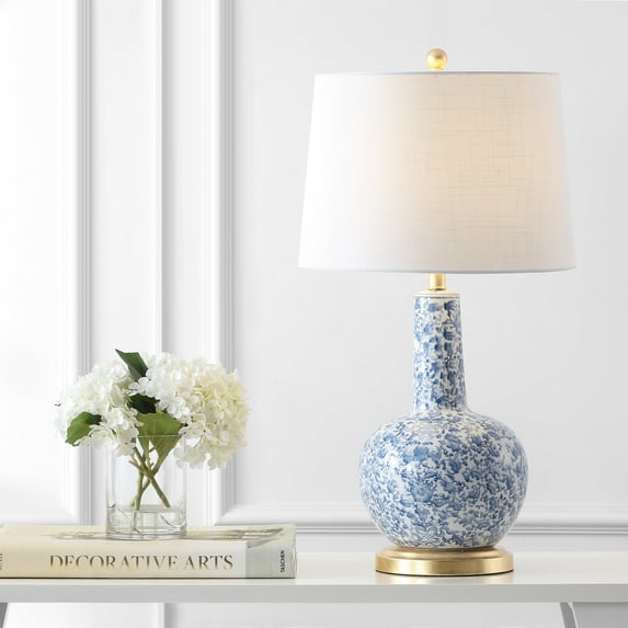 JONATHAN Y Chinois 30" Ceramic/Iron Classic Cottage LED Table Lamp, Blue/White, JYL5051A