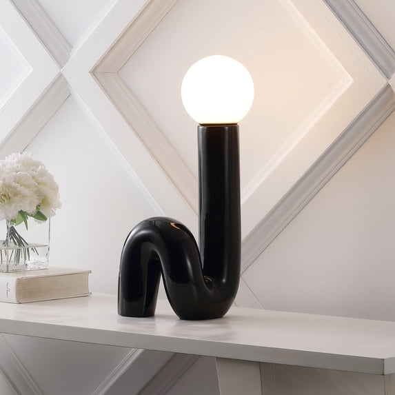 JONATHAN Y Katya 18" Scandinavian Minimalist Ceramic Spiral Tube LED Table Lamp, Black, JYL5500B