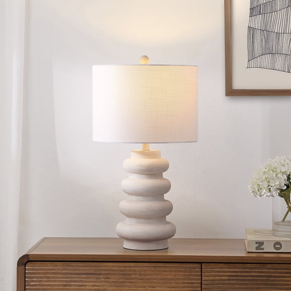 JONATHAN Y Juniper 26" Modern Minimalist Resin Stacked Ovoid LED Lamp, Antique White, JYL5506A