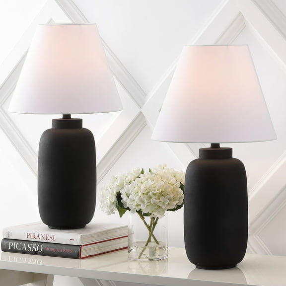 JONATHAN Y Elinore 24.5" Minimalist Scandinavian Resin/Iron Ginger Jar LED Table Lamp, Matte Black (Set of 2), JYL5603A-SET2