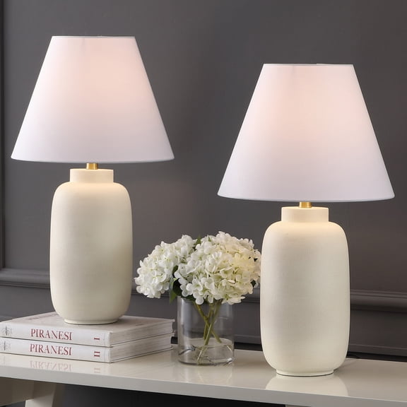 JONATHAN Y Elinore 24.5" Minimalist Scandinavian Resin/Iron Ginger Jar LED Table Lamp, Matte Cream (Set of 2), JYL5603B-SET2