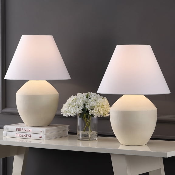 JONATHAN Y Ralf 20.5" Minimalist Scandinavian Resin/Iron LED Table Lamp, Matte Cream (Set of 2), JYL5604B-SET2