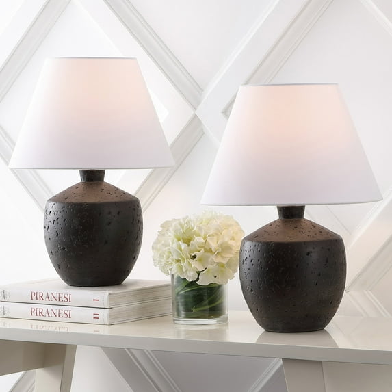 JONATHAN Y Myron 18" Minimalist Scandinavian Concrete Effect Resin/Iron LED Table Lamp, Black (Set of 2), JYL5606B-SET2