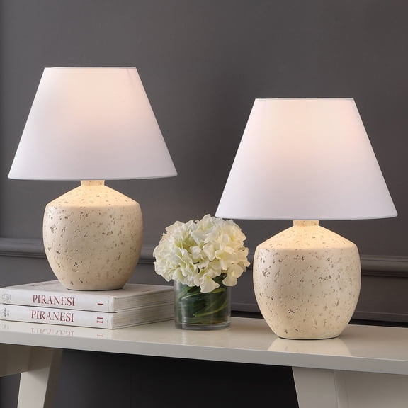 JONATHAN Y Myron 18" Minimalist Scandinavian Concrete Effect Resin/Iron LED Table Lamp, Cream (Set of 2), JYL5606C-SET2
