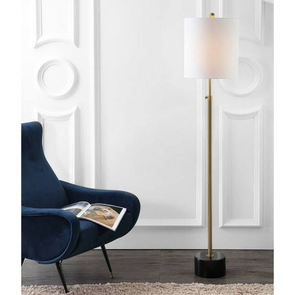 JONATHAN Y Crosby 66" Adjustable Height Metal LED Floor Lamp, Brass/Black Marble