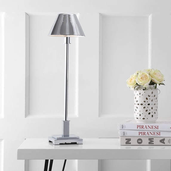 JONATHAN Y Roxy 26" Metal Shade LED Table Lamp, Chrome, JYL6006A