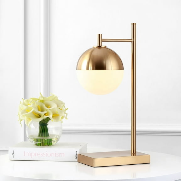 JONATHAN Y Marcel 21" Iron/Glass Art Deco Mid-Century Globe LED Table Lamp, Brass Gold, JYL6012A