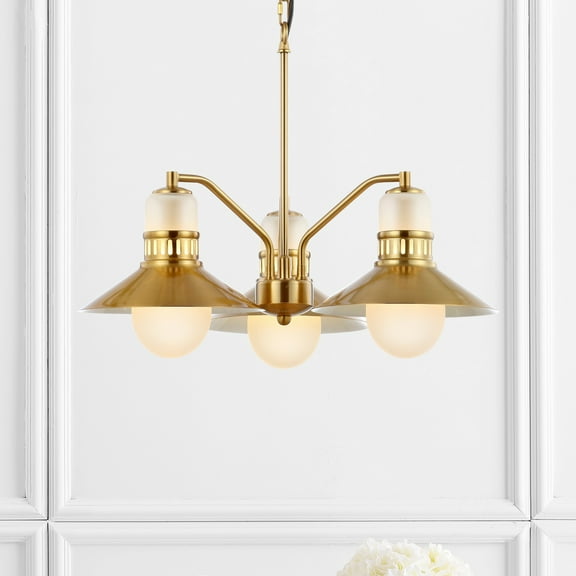 JONATHAN Y Colin 3-Light 22" Adjustable Iron/Glass Retro Hurricane LED Pendant, Brass Gold