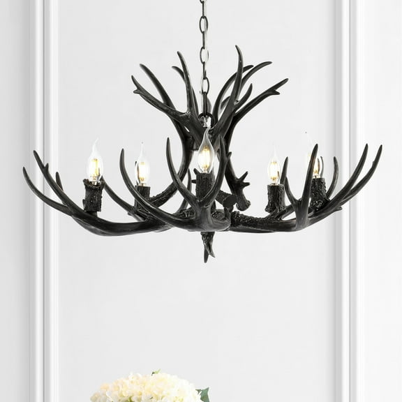JONATHAN Y Eldora 30" 5-Light Rustic Farmhouse Iron LED Chandelier, Black, JYL6300C