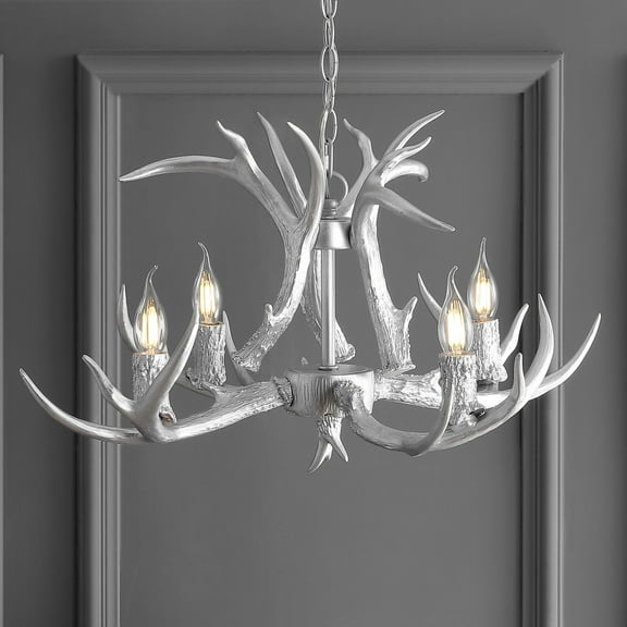 JONATHAN Y Eldora 26" Adjustable Resin Antler 4-Light LED Chandelier, Silver, JYL6301C