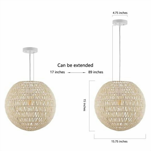 JONATHAN Y JYL6503B Luna 15.75" 1-Light Bohemian Modern Woven Rattan/Iron LED Pendant Farmhouse Coastal Adjustable Dining Room Living Room Kitchen Island Foyer Bedroom Hallway, Cre